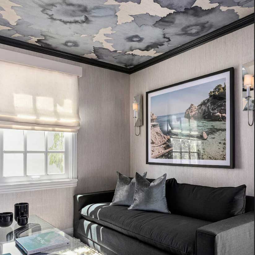 living room with painted ceiling